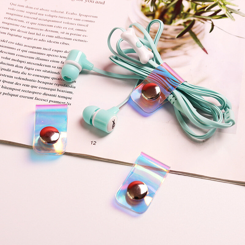 10 pçs laser portátil cabo de dados fivela de armazenamento personalidade cabo gravata botão acabamento conjunto fivela fone de ouvido dobadoura