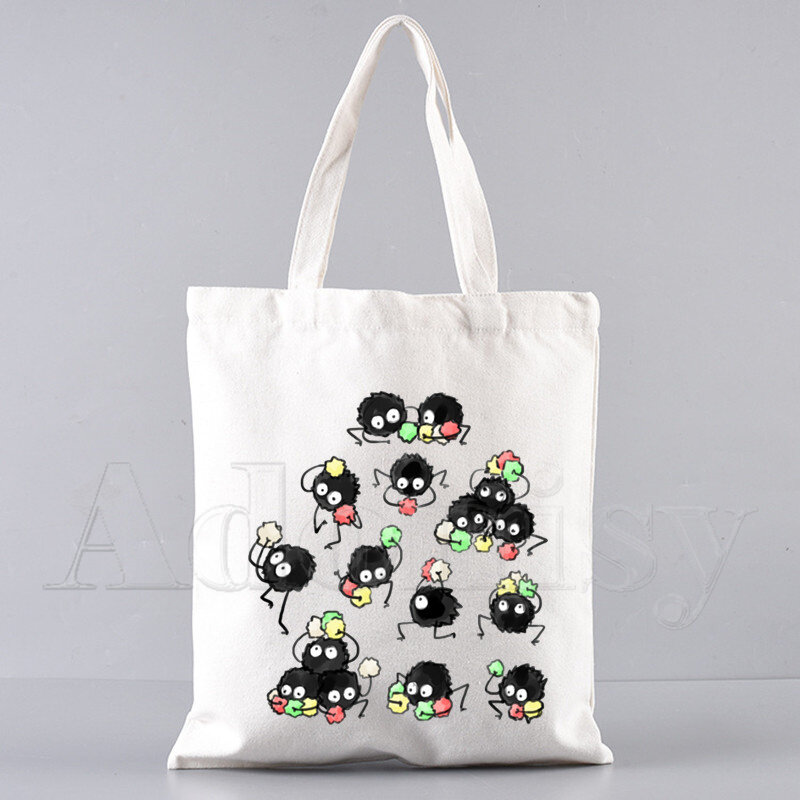 Totoro Studio Ghibli Miyazaki Hayao Cartoon Cute Anime Women Canvas Shopping Bag Letters Print  Cloth Shoulder Bag Eco Handbag