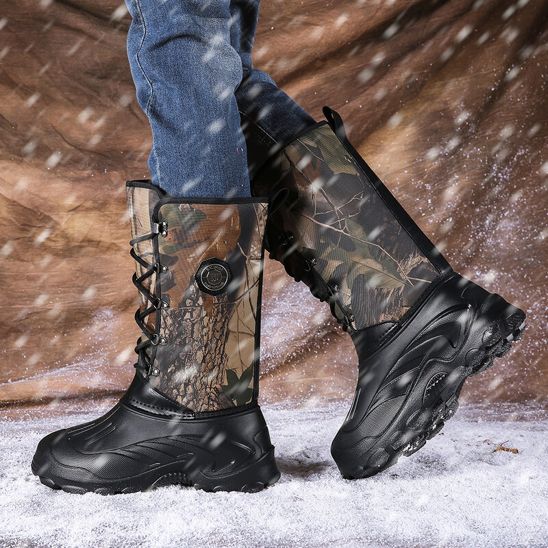 Botas de nieve de cuero cálida para hombre, impermeables, altas, informales, para caza, motocicleta, táctica, militar, gran oferta