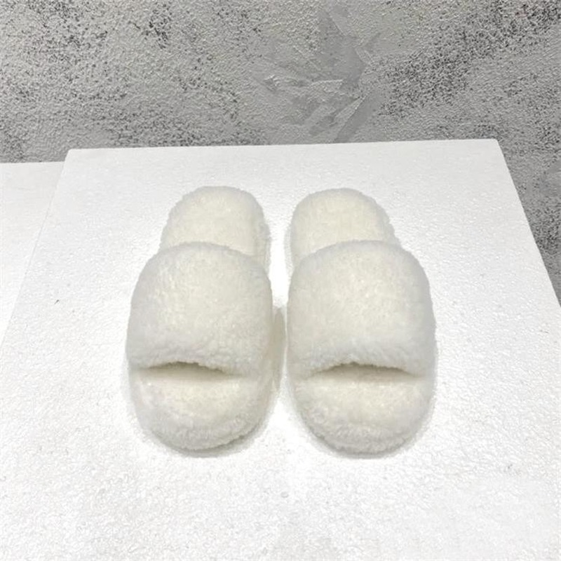 2021 Women's Fluffy Plush Slippers Solid Color Flat-bottomed Home Cotton Slippers Comfortable Lightweight Women's Shoes 35-43