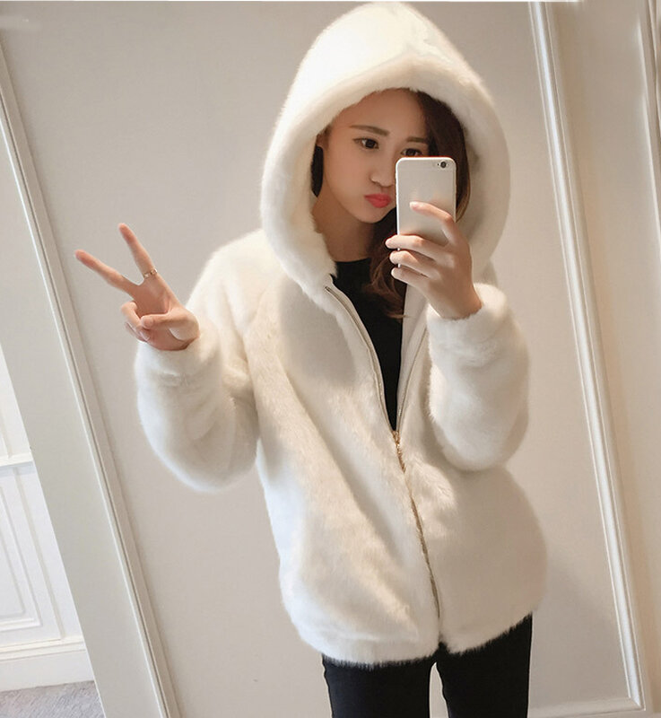 กระต่ายขนสัตว์เทียมฤดูหนาวหญ้า Mink Faux Fur Coat สุภาพสตรีประดิษฐ์ขนสัตว์ Hooded Soft Plus ขนาด2021ผู้หญิงเสื้อส...