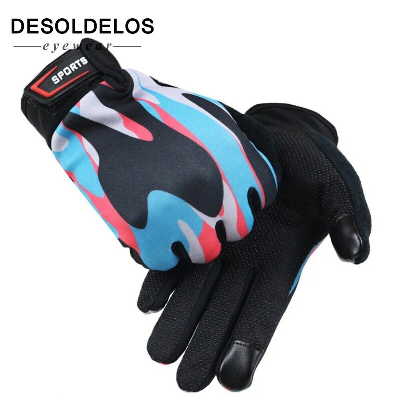 Desoldelos luvas de dedo completo com tela sensível ao toque, estampada, camuflada, antiderrapante, para atividade física, esportes ao ar livre, 2019