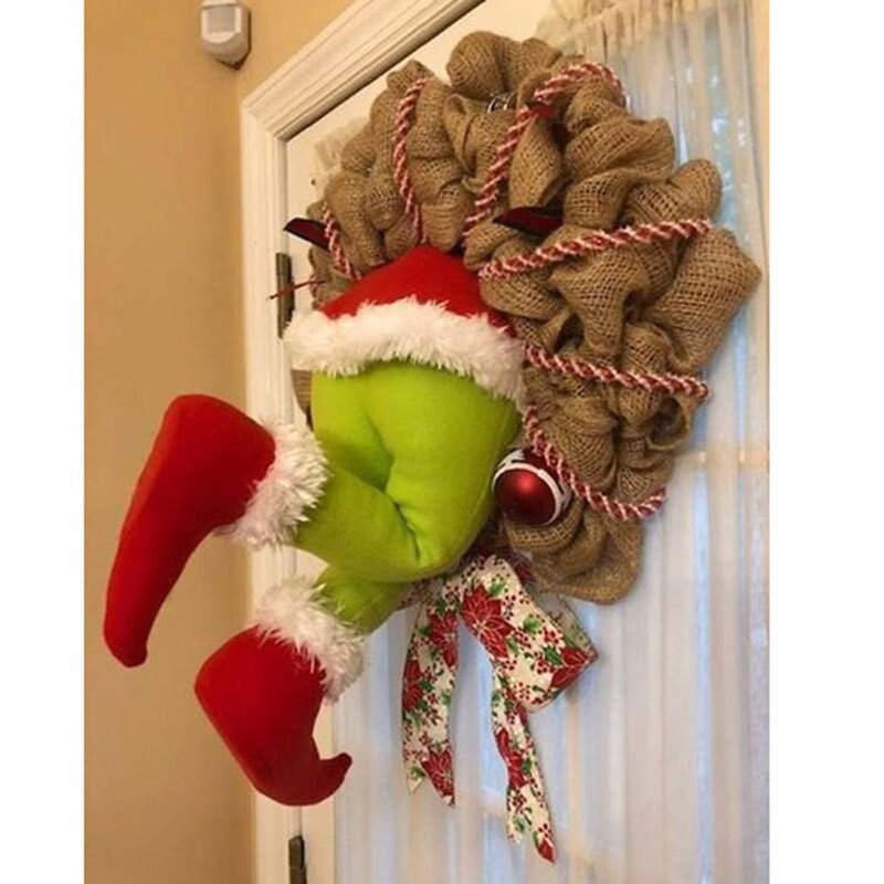 Christmas Thief Burlap Stealer Design Garlands Pendent Home Front Door Wreath Hoop Hanging Ornament Decoration In Stock