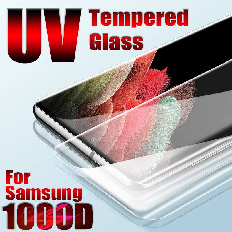 Protector de pantalla para Samsung, cristal templado UV 1000D para Samsung S21, S8, S9, S10, S20Plus, S10E, Note 20, Ultra 8, 9, 10, 5G, accesorios