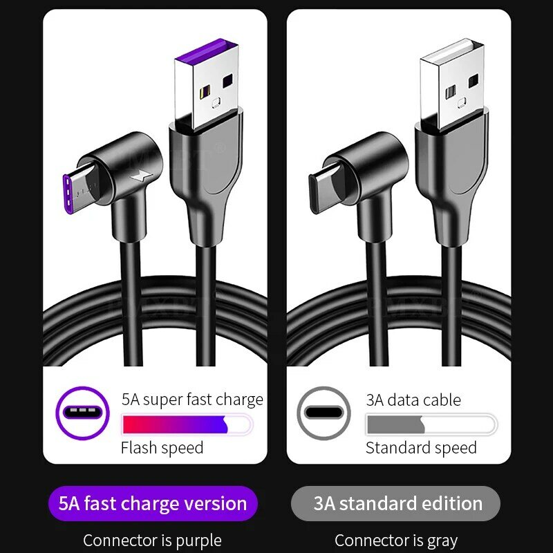 5A USB Type C Cable 1m 2m 3m Fast Charging Type-C Kable For Huawei P40 P30 P20 Mate 20 Pro Phone SuperCharge QC4.0 3.0 USBC Cabo