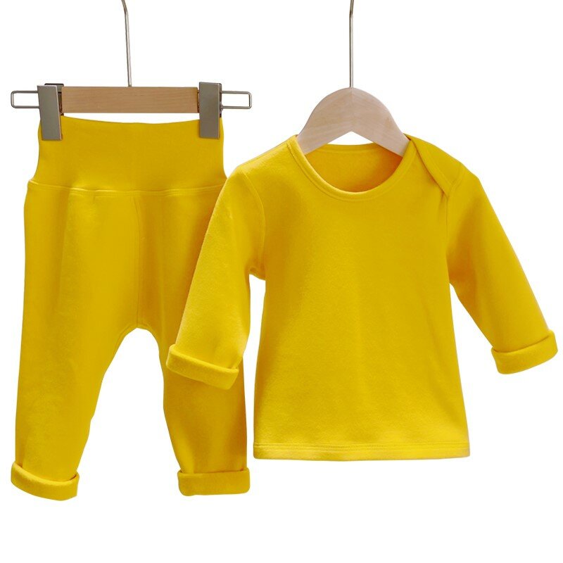 Pyjama unisexe en coton pour nouveau-né, ensemble de sous-vêtements chauds, longs, en coton, couleur unie, collection automne-hiver