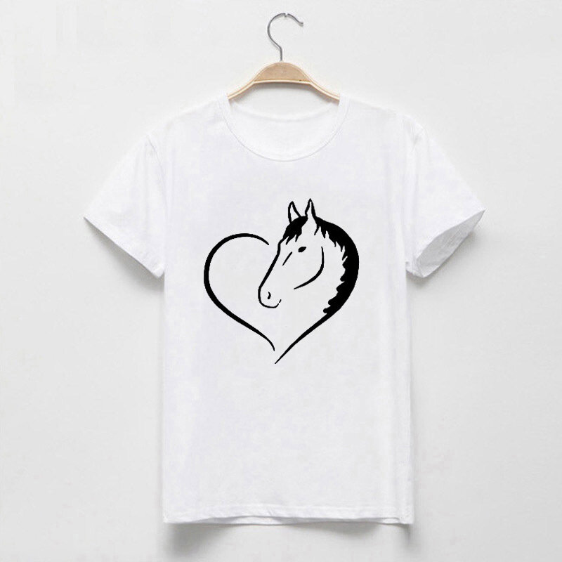 T-shirt kawaii femme, humoristique et à la mode, avec imprimé de dessin animé de cheval