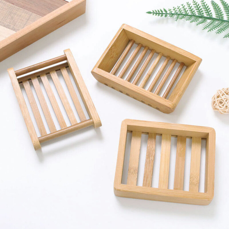 Bandeja de madera de bambú Natural para jabonera, soporte de rejilla para guardar jabón, contenedor portátil para jabonera de baño, 1 Uds.