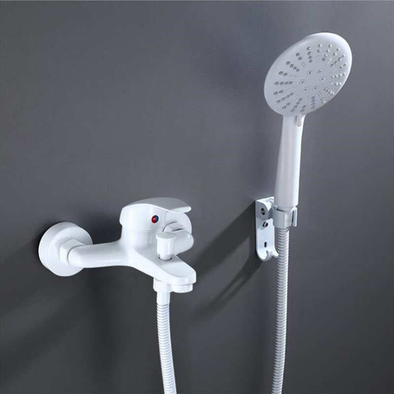 Keran Pancuran Kamar Mandi Kuningan Putih Keran Mandi Keran Pencampur dengan Shower Tangan Kepala Set Shower Hitam Dinding Kamar Mandi