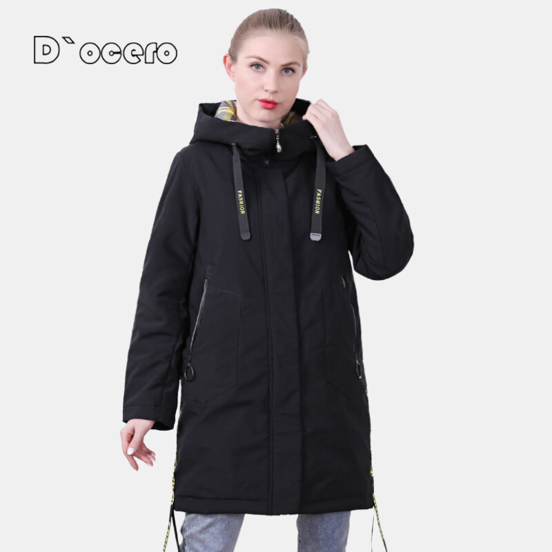 D`OCERO 2021 New Spring Jacket Women Fashion Parkas Quilted Plus Size Autumn Female Coat Windproof Lined Hooded Long Outerwear