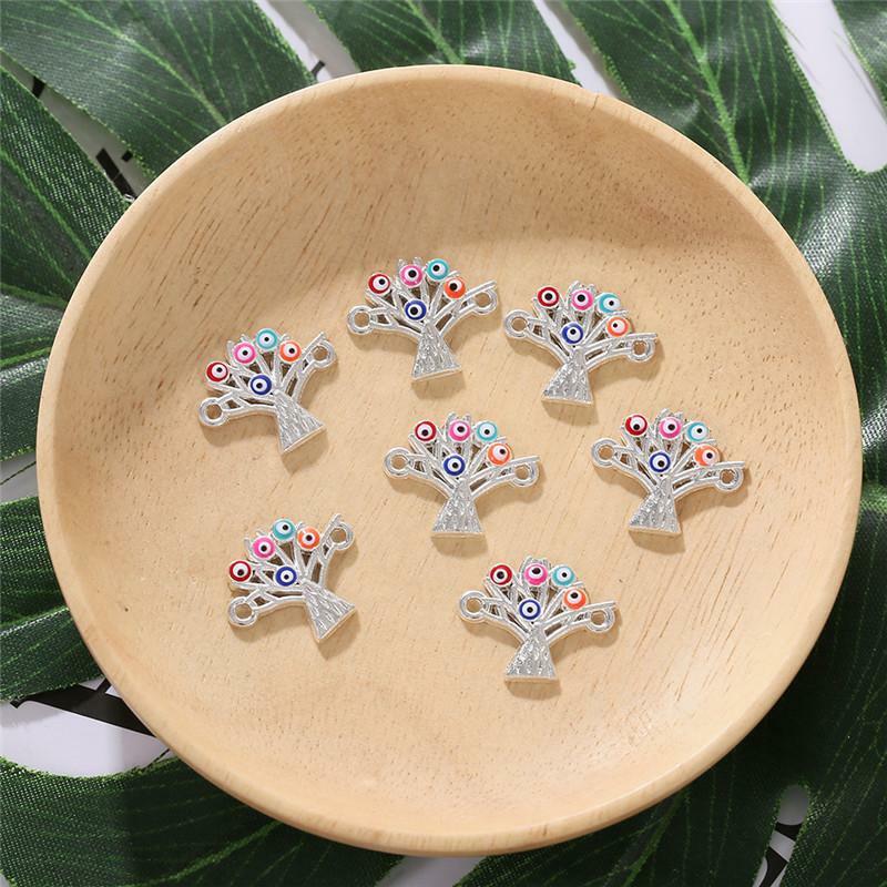 10Pcs/pack Fashion Silver Color Eyes Life Tree Charms Connector Colorful Eyes Connector for Women Diy Necklace Bracelet Jewelry