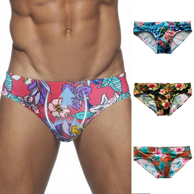 Roupa de banho masculina push up cintura baixa cuecas de natação masculina sexy flor impressão calções de banho praia surf fatos de banho beachwear