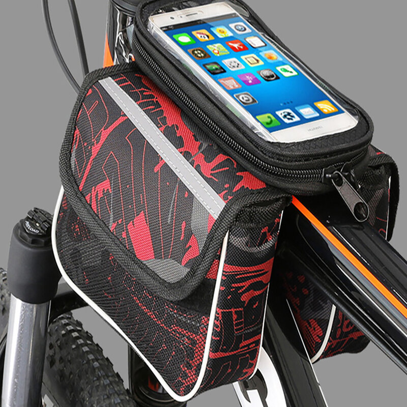 Ciclismo saco de bicicleta tela toque mtb frente superior tubo quadro saco caso titular pannier celular saco do telefone móvel