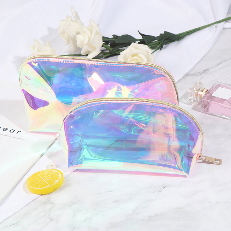Woemn 투명 레이저 화장품 가방 여행 주최자 지퍼 메이크업 워시 가방