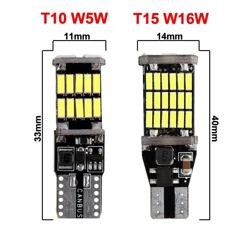 Luz de señal de coche T15 W16W, bombilla LED T10 W5W 4014, luces LED Canbus sin error, alta potencia, blanco, cc 12V, lámparas de estacionamiento de marcha atrás, 2 uds.