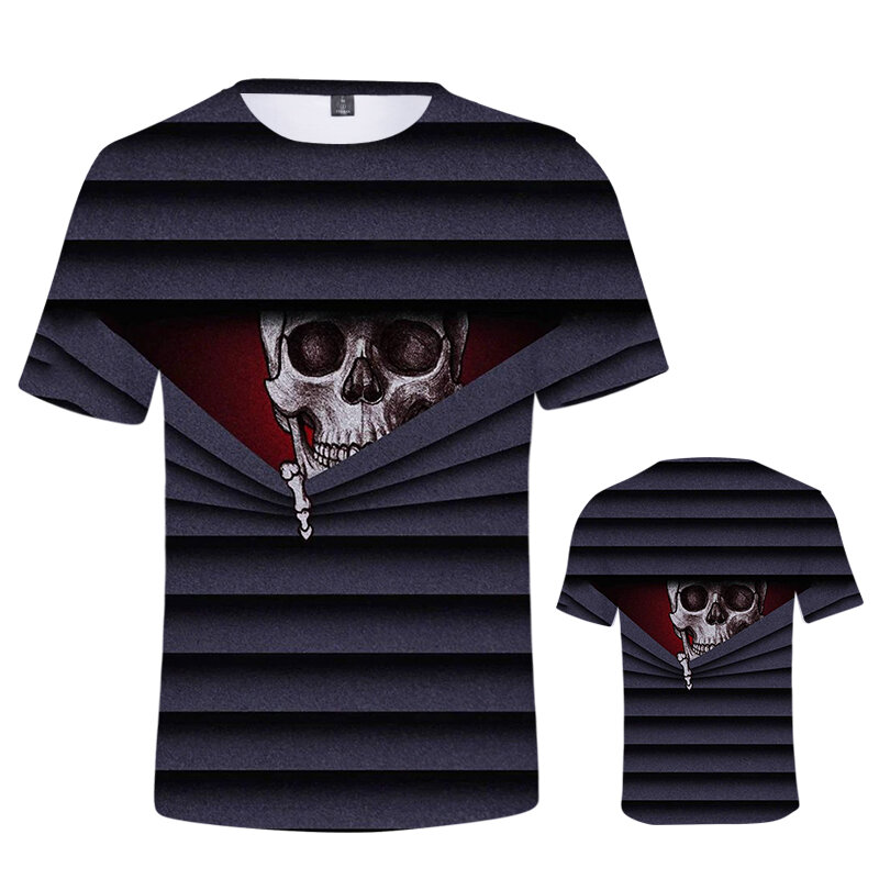 Camisetas estampadas en 3D con calavera para hombre y mujer, ropa personalizada de manga corta Punk, camisetas de talla grande
