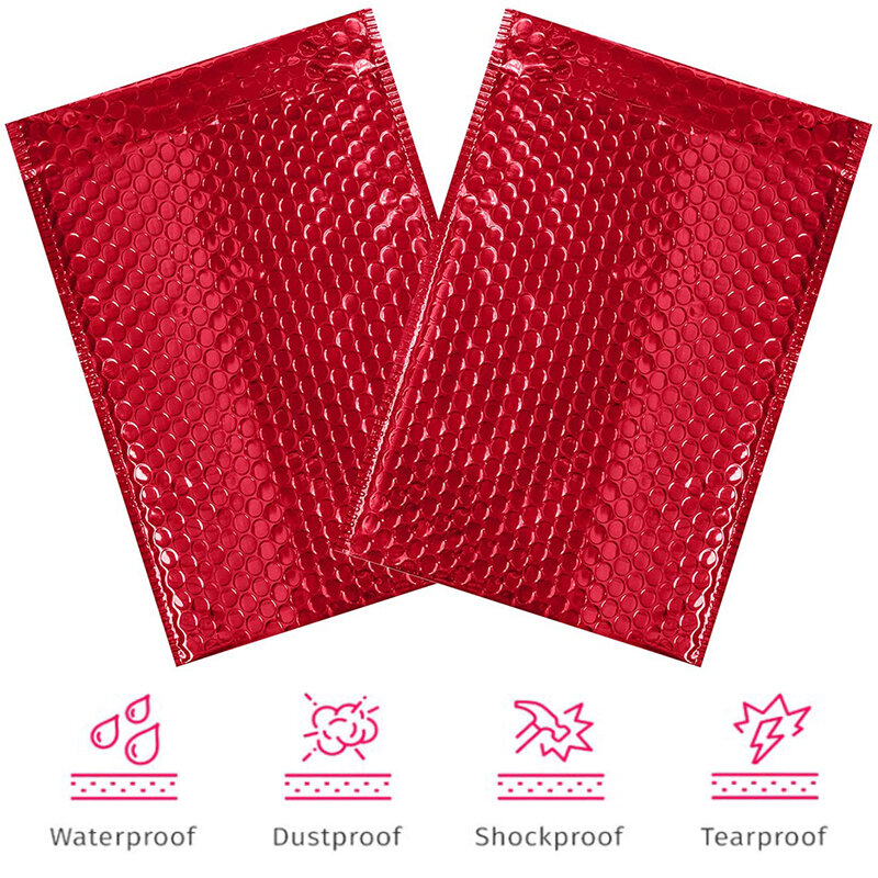 10pcs Red Poly Bubble Mailer Envelopes Bags Self Seal Padded Heavy-Duty Shipping Gift Waterproof Sealing Packaging Envelopes