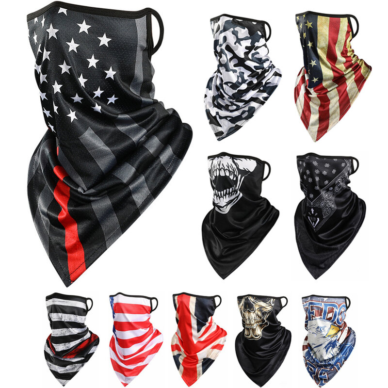 2022 Printing Ice Silk Ear Hanging Triangle Scarf summer Breathable Face Neck Cover Tube Scarves Outdoor Sports Cycling Bandana