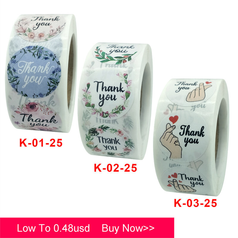 50-500 pces 1 Polegada obrigado coreano você adesivo de natal envelope caixa de cartão de embalagem etiqueta de vedação decoração do casamento papelaria