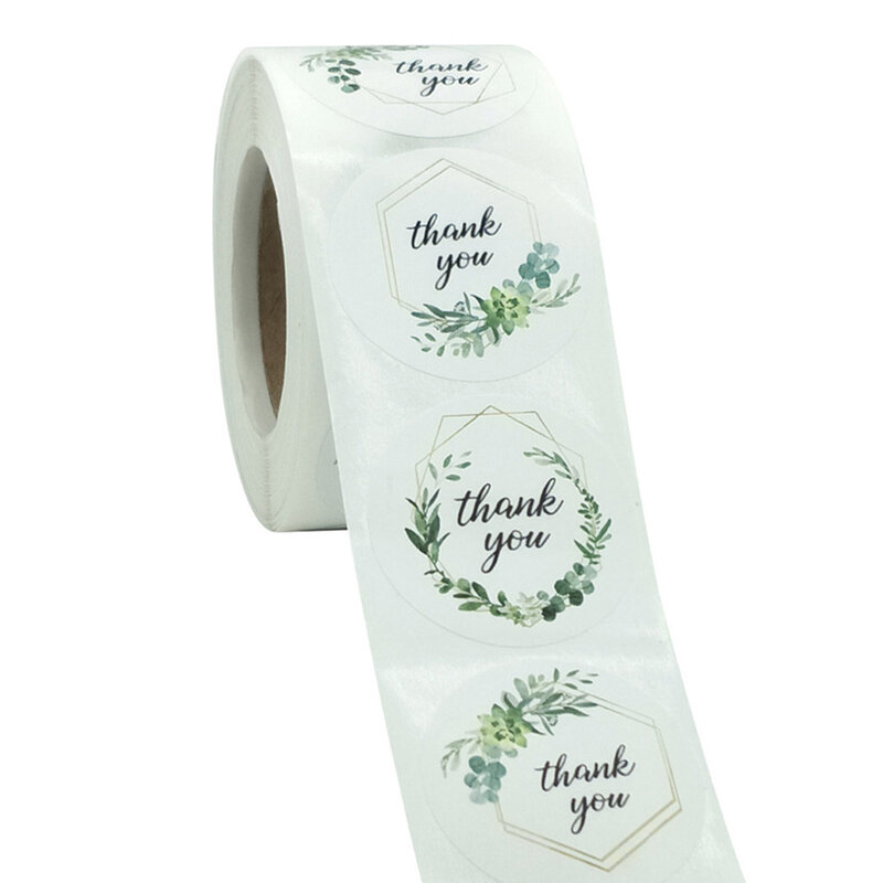 500Pcs/roll 3.8CM Green Grass Thank You Round Sticker for Party Gift Card Baking Packaging Sealing Label Decoration