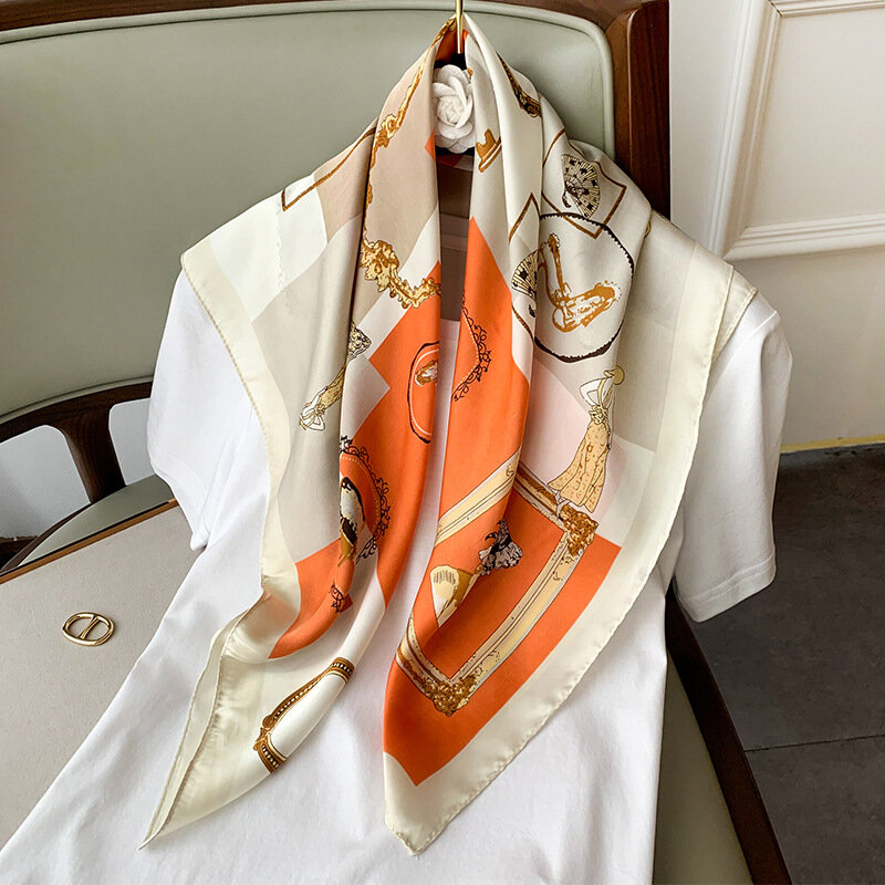 Платок женский солнцезащитный Шелковый, квадратный модный пляжный шарф-платок, платок, 70 Х70 см, для весны и лета