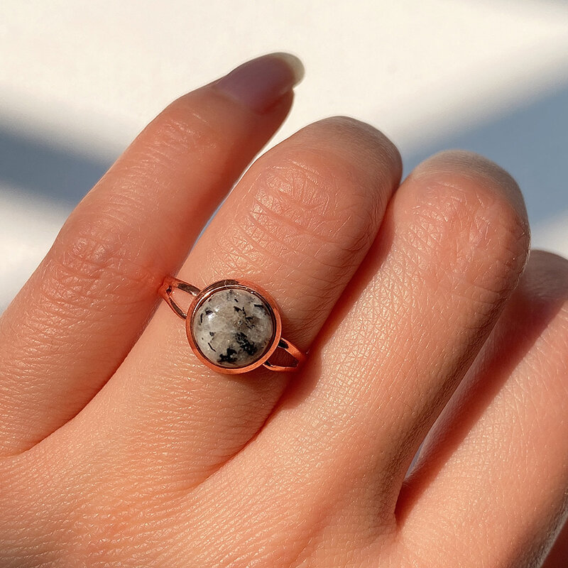 Anéis de pedra natural boêmia para mulheres, multi cores, festa de casamento, joia, opala, tigerolho, obsidiana, ametista, anel aberto ajustável
