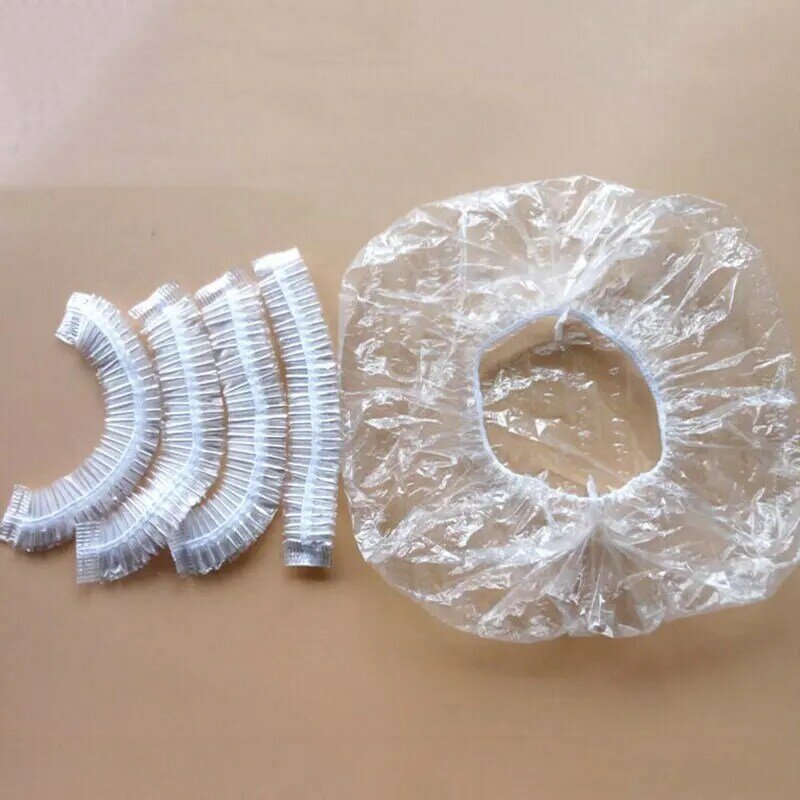 100 pcs disposable shower cap transparent spa salon hotel disposable elastic shower cap bathroom shower cap