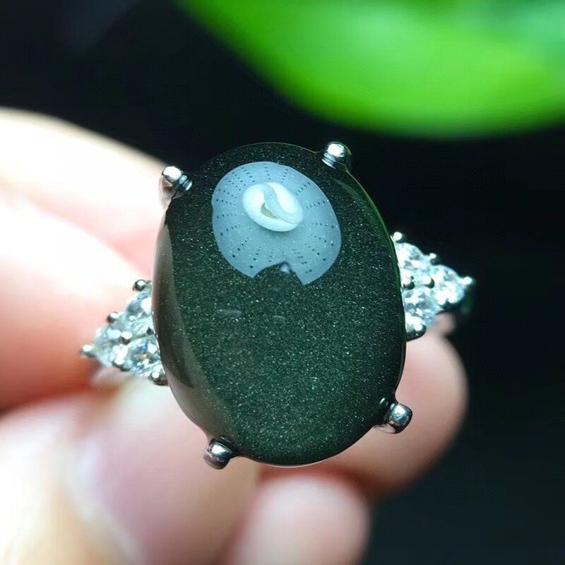 Натуральный зеленый фантомный кварц регулируемое овальное кольцо 14-11 мм 925 серебро редкий подарок ювелирные изделия AAAAA
