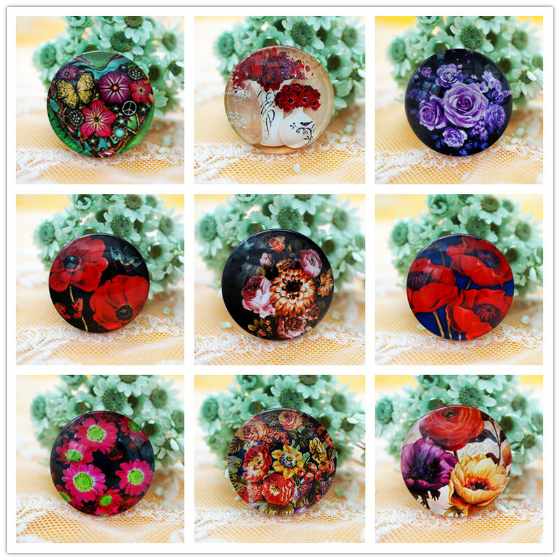 10PCS/lot Round 8MM -20MM Flower Glass Cabochon for make bracelet Jewelry for women 2019 earring pins brooch craft supply