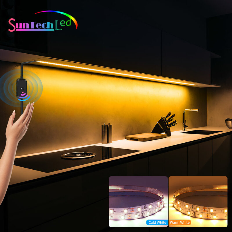 Suntech-Bande lumineuse LED USB avec capteur, balayage manuel, capteur d'ondulation, lumières à diode, rétroéclairage TV, cuisine, armoire, 5V