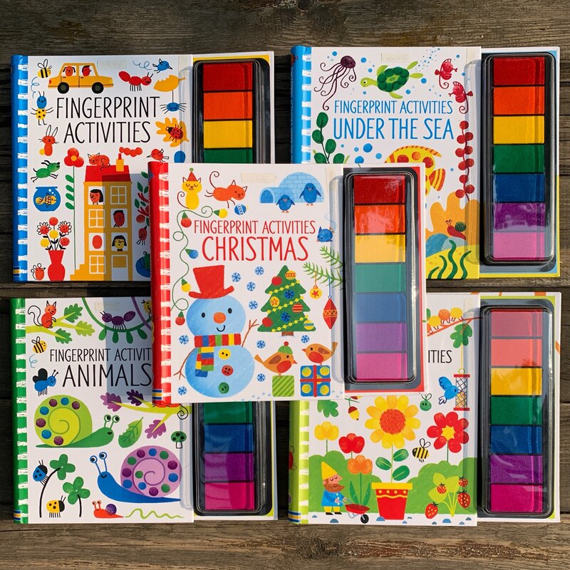 Kinder Fingerprinting Bücher mit Gummi Briefmarken Tinte Pad kinder Aktivitäten Kritzeln Buch Tier Garten Kindergarten DIY Handwerk Spielzeug