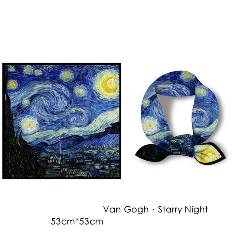Van Gogh pittura a olio cielo stellato sciarpe da collo in seta Twill da donna fazzoletto da donna decorativo 53CM sciarpa quadrata piccola bandana