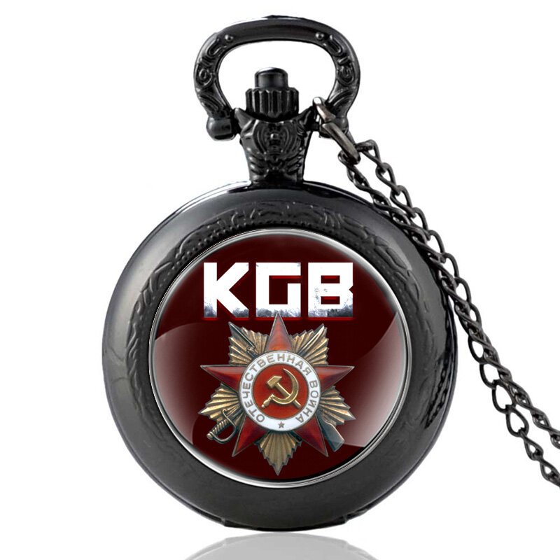 Relógio de bolso de quartzo feminino, relógio de pulso vintage de bronze soviético com emblema kgb, colar de joias para presente