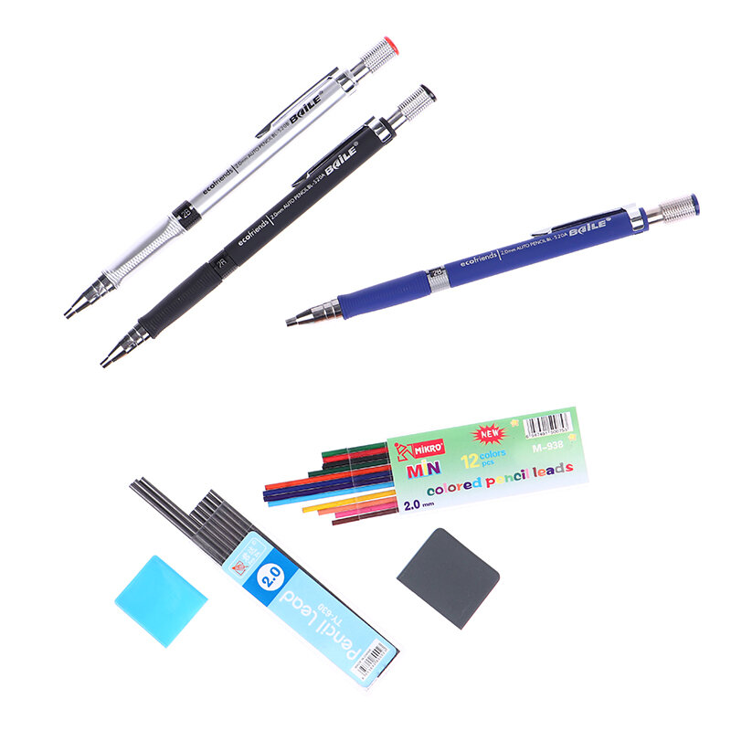 Suporte de lápis mecânico 2.0mm 2b lápis with12 cor recarga e 10 preto recarga estudante fornecimento