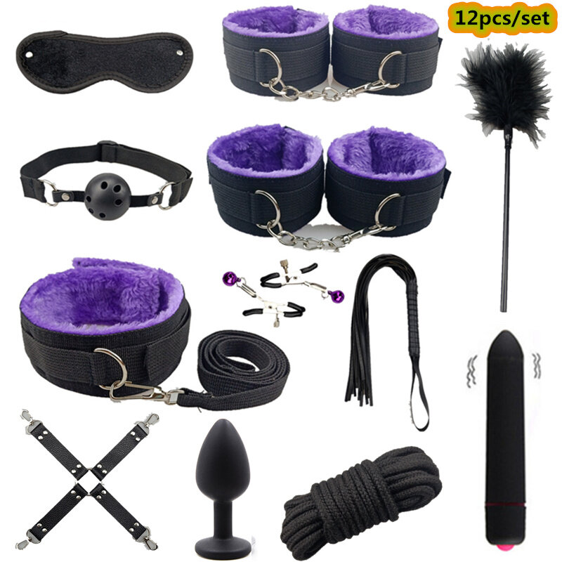 12 Uds fetiche juguetes sexuales para las mujeres sadomasoquismo sexo Bondage moderación Kit de Juegos Juguetes eróticos exóticos Collar mordaza esposas por sexo