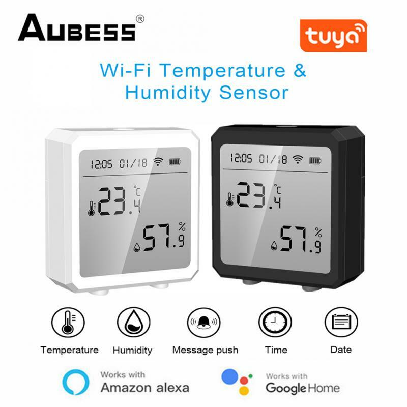 Aubess Tuya WIFI Sensor Kelembaban Suhu Pintar Termometer Hygrometer Dalam Ruangan dengan Tampilan LCD Pengisian USB Pembaruan Waktu Nyata
