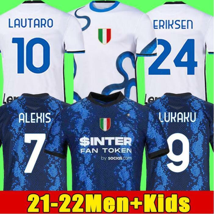 21 22 inter milanes futebol camisa fãs jogador versão lukaku vidal barella lautaro eriksen alexis camisa de futebol 2021 2022 crianças