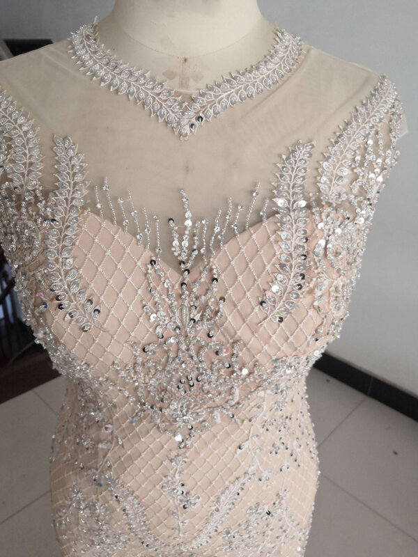 2021 luksusowa przezroczysta szyja Mermaid suknie balowe kształtki cekinami wysokiej podział suknie formalna matka suknia dla panny młodej sukienka wieczorowa