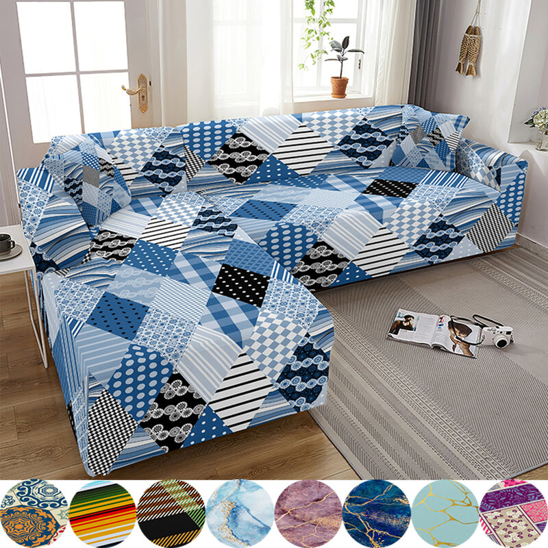 Fundas de sofá geométricas para sala de estar, cubiertas elásticas de mármol, Funda de sofá en forma de L, fundas de sofá para sofás