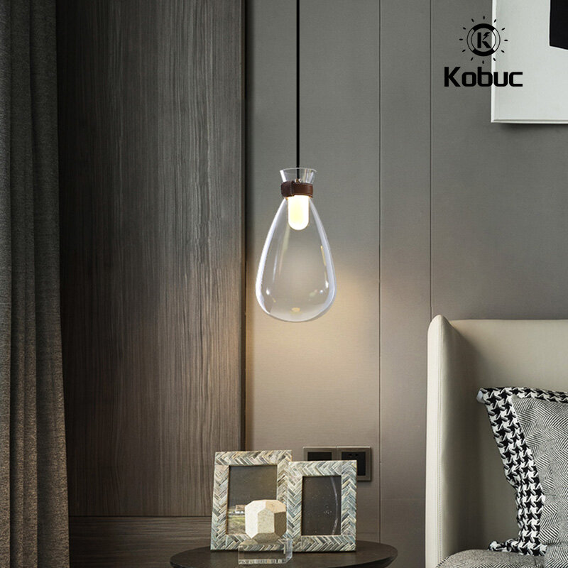 Стеклянный подвесной светильник Kobuc в виде бутылки желаний, прозрачный, янтарный, дымчато-серый, прикроватный светильник для бара, столовой, ресторана, комнатный подвесной светильник