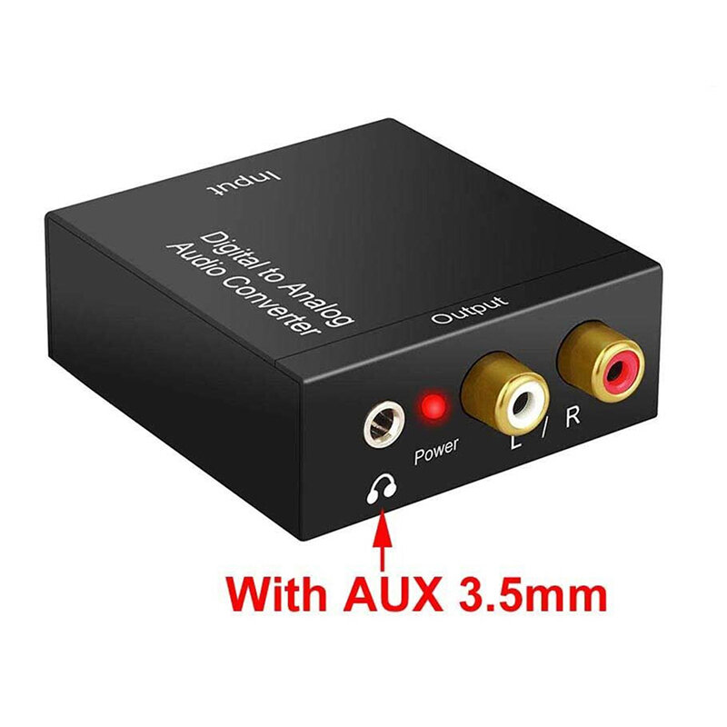 Decodificador de áudio, portátil, 3.5mm, jack coaxial, amplificador de fibra óptica digital para analógico, áudio aux rca l/r conversor spdif digital