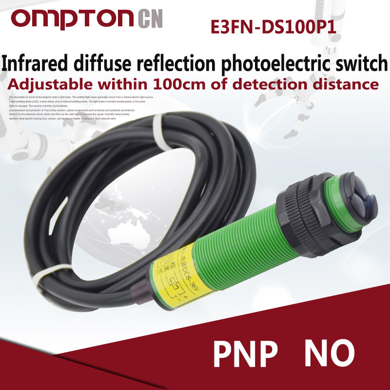 Interruptor fotoeléctrico de reflexión difusa infrarroja, E3FN-DS100P1