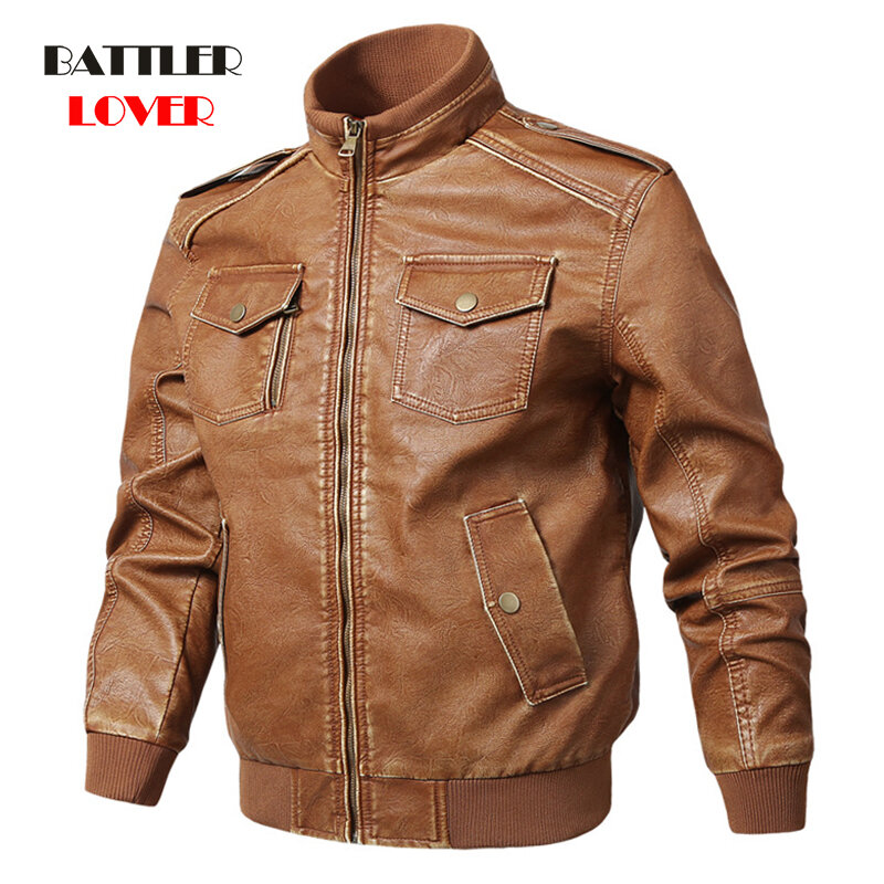 Homens jaquetas de couro de vaca motocicleta gola zíper bolso masculino plus size M-5XL casacos motociclista couro genuíno moda outerwear