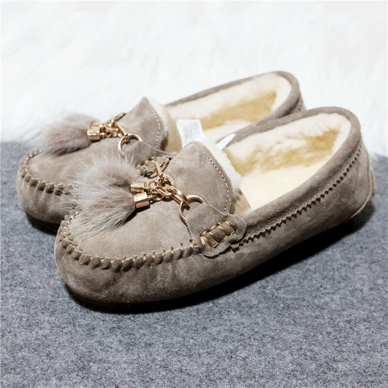 Zimowe antypoślizgowe gumowe podeszwy botki 2019 futro naturalne grube wełniane skóry wołowej prawdziwej skóry śnieg buty ciepłe buty kobiet