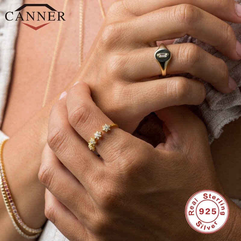 CANNER-anillo 100% de plata esterlina 925 de circón con forma de copo de nieve para mujer, anillos de apertura ajustables, estilo INS, extremadamente lujoso