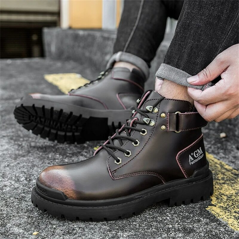 Autumn and winter new style men's leather Martin boots, British style outdoor high-top shoes tooling boots, motorcycle boots