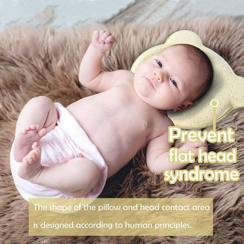Almohada de espuma viscoelástica para bebé, cojín ergonómico de cabeza plana para recién nacidos, de estilo moldeador transpirable, 0 ~ 12M