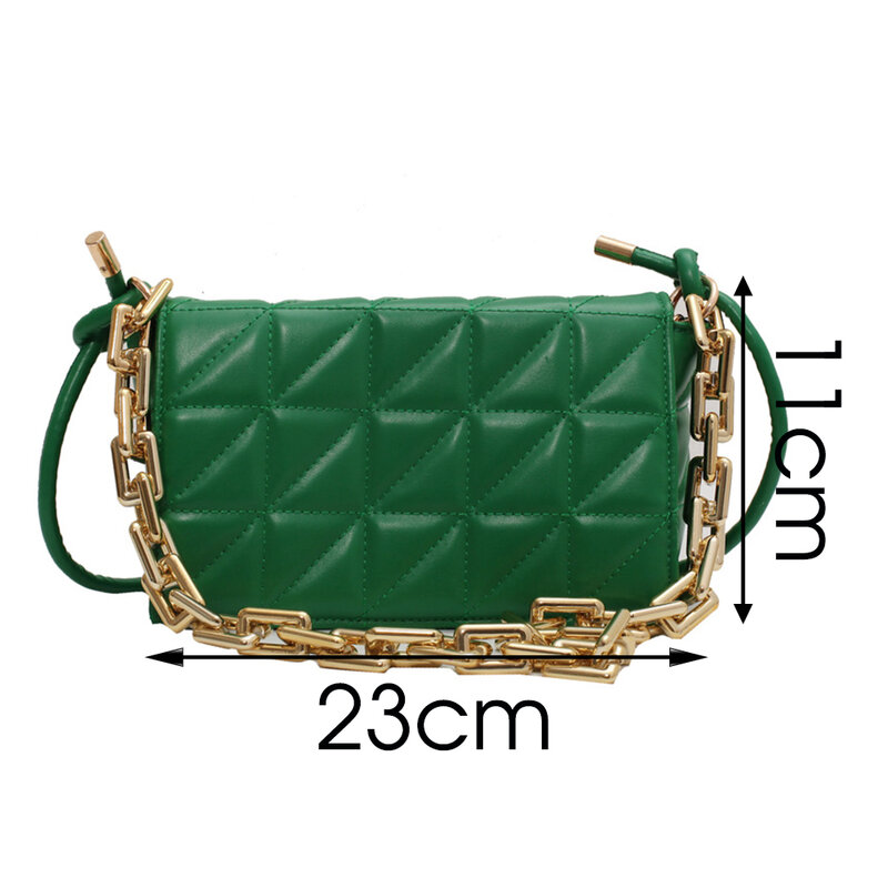 Bolso de hombro acolchado con cadena gruesa para mujer, bandolera de almohada acolchada con solapa verde, 2021