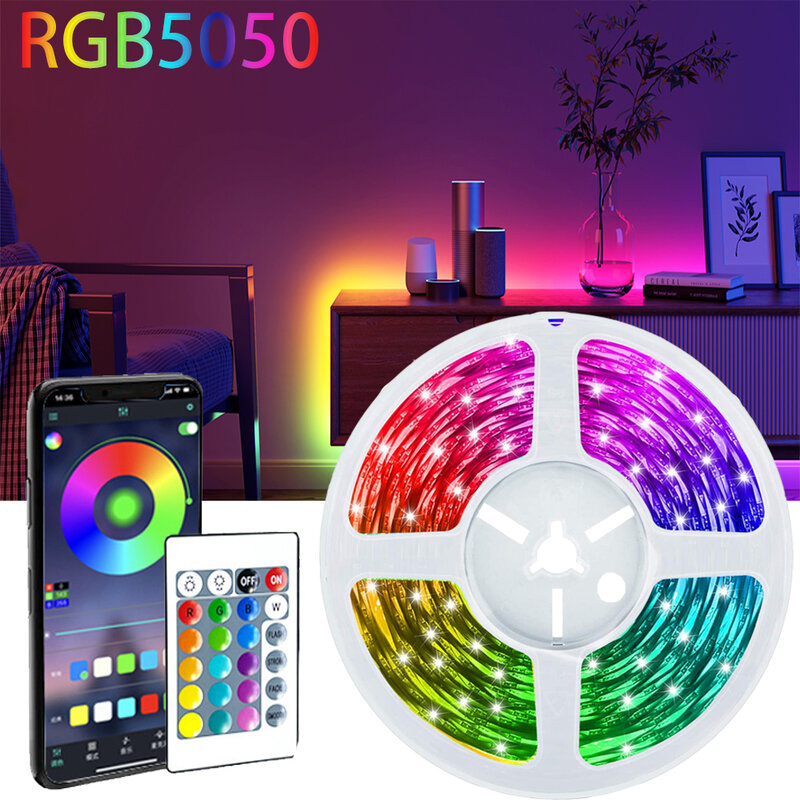 Dây Đèn LED RGB 5050 Bluetooth Ứng Dụng Lication Điều Khiển USB Cắm Cho Tivi Phòng Máy Tính Trang Trí Có Thể Thêm Hình Ảnh Đẹp Mắt tác Động