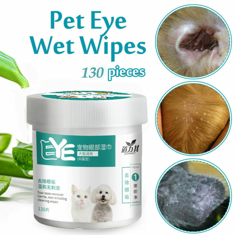 130PCS/Set Pets Dogs Cats Cleaning Paper Towels Eyes Wet Wipes Tear Stain Remover Gentle Non-initiating Wipes Grooming Supplies